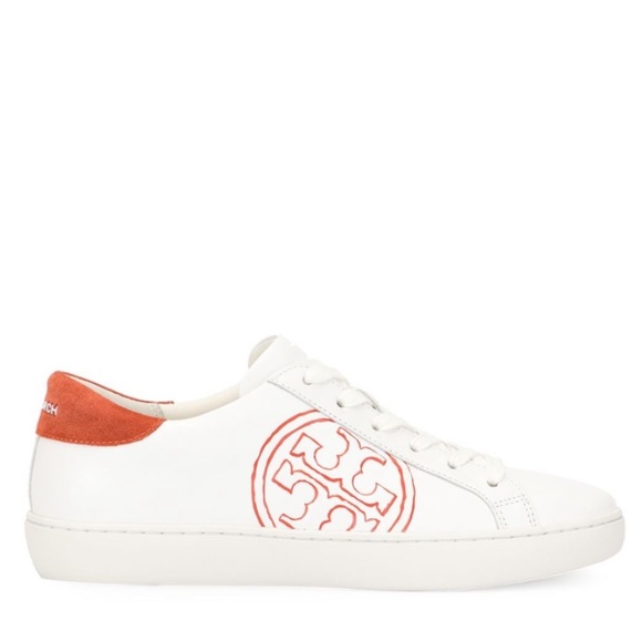 Tory Burch T-LOGO Leather Low Top Sneaker Orange - Picture 5 of 12